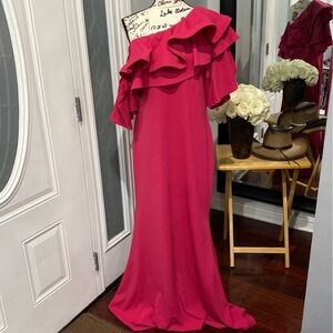 Elegant Pink Off-Shoulder Ruffle Dress